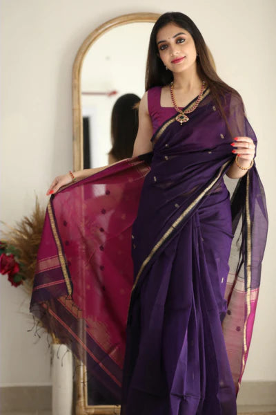 Stuti Purple-Pink Cotton Silk Saree With Eyecatching Blouse Piece
