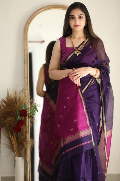 Stuti Purple-Pink Cotton Silk Saree With Eyecatching Blouse Piece