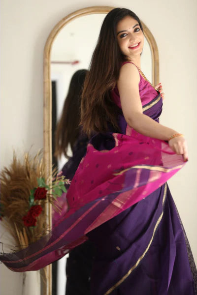 Stuti Purple-Pink Cotton Silk Saree With Eyecatching Blouse Piece