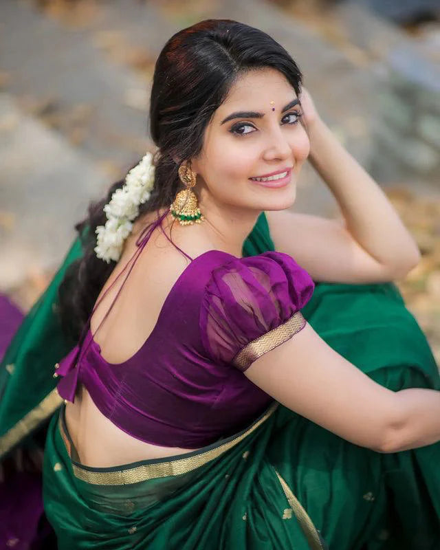 Stuti Green-Purple Cotton Silk Saree With Eyecatching Blouse Piece